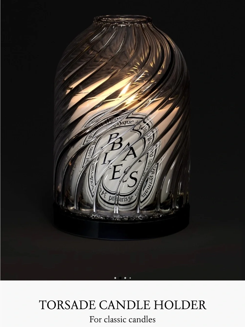 DIPTYQUE EUC Photophore Torsade Glass Candle Holder in Clear with Black Base - Picture 2 of 7